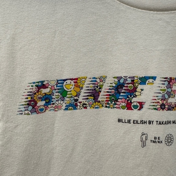 Uniqlo Billie Eilish X Takashi Murakami White Floral Spellout T Shirt Top XS - Picture 4 of 14